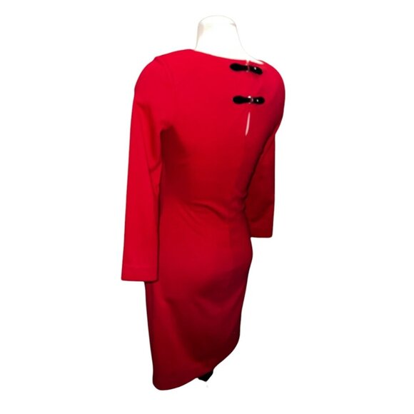 MNG By Mango Red Long Sleeve Ruched Dress Sz Medium Womens Buckle Back - Picture 14 of 16